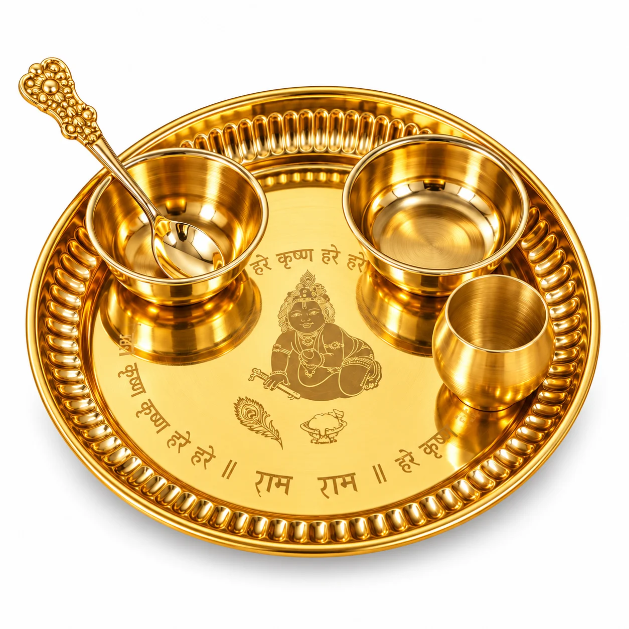 Shraviko Handcrafted Brass Bhog Thali Set